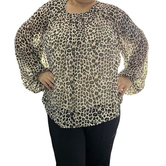 Maeve Leopard Print Pheasant Blouse Size 1X - Picture 1 of 13